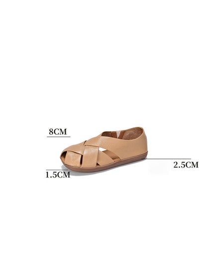 Women Summer Soft Leather Solid Flat Sandal WE1009