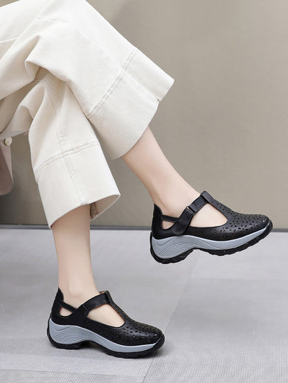 Women Summer Solid Leather Cutout Platform Shoes KL1033