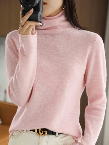 Women Autumn Turtleneck 100%Wool Solid Sweater BA1009