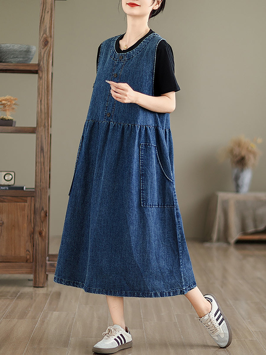 Women Casual Summer Solid Denim Vest Dress AD1121