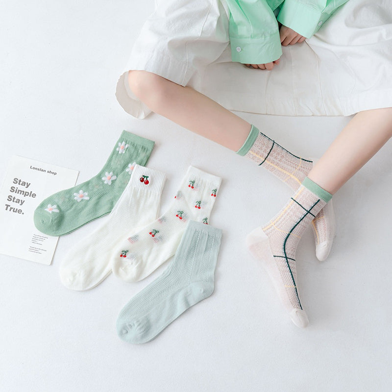 5 Paar Damen Sommersocken im japanischen Stil mit süßem Aufdruck CC033