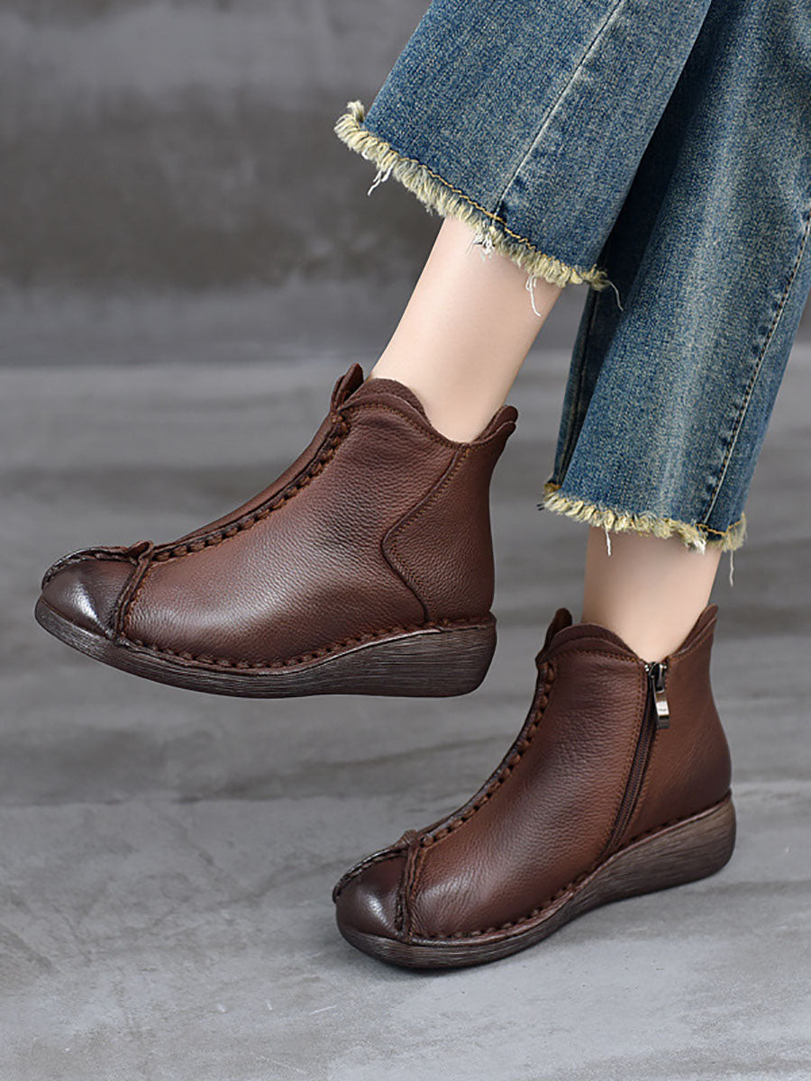 Bottes à talons bas en cuir véritable vintage pour femmes AV1073