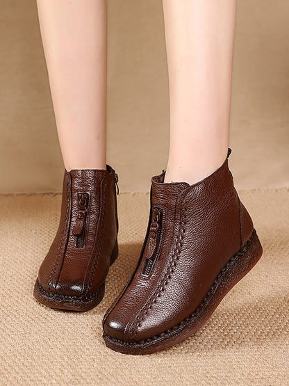 Women Winter Vintage Leather Fleece-lined Low Heel Boots AT1034