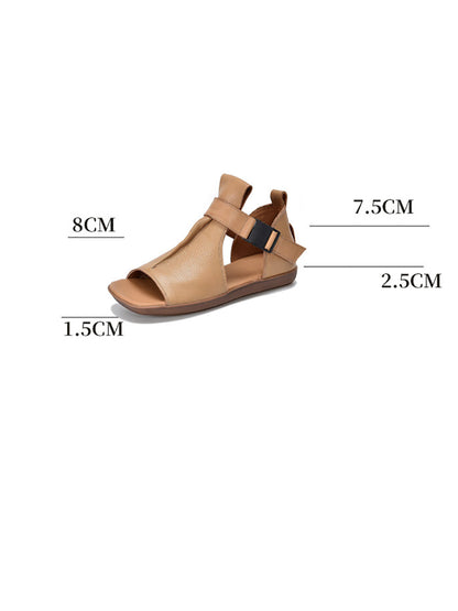 Women Summer Solid Leather Open-toe Flat Shoes BN1011