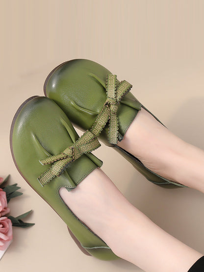 Women Summer Solid Bowknot Spliced Leather Shoes RR1049