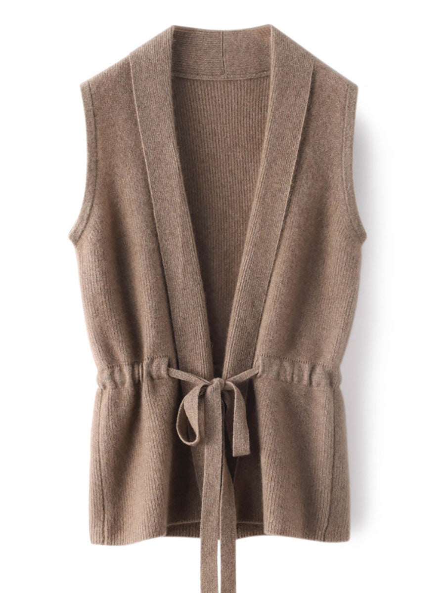 Women Casual Wool Solid V-Neck Strap Knit Vest AX1029