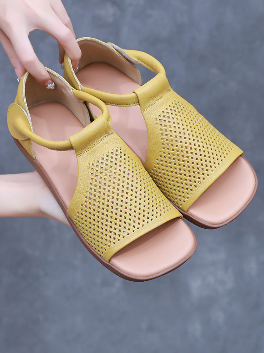 Sandalen Leder Flach Hohl Sommer Out Casua Frauen