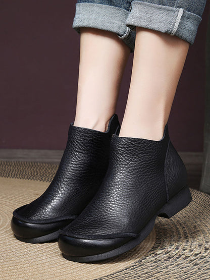 Women Elegant Solid Leather Spliced Low Heel Boots WG025