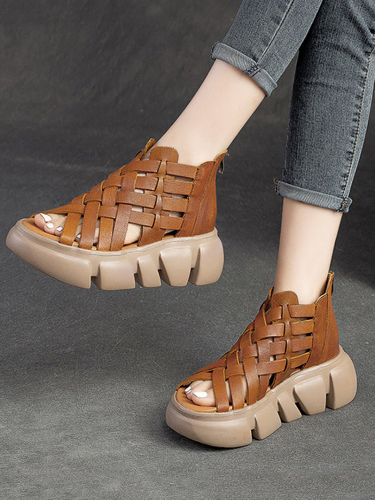 Women Summer Leather Weave Platform Sandals AS1016