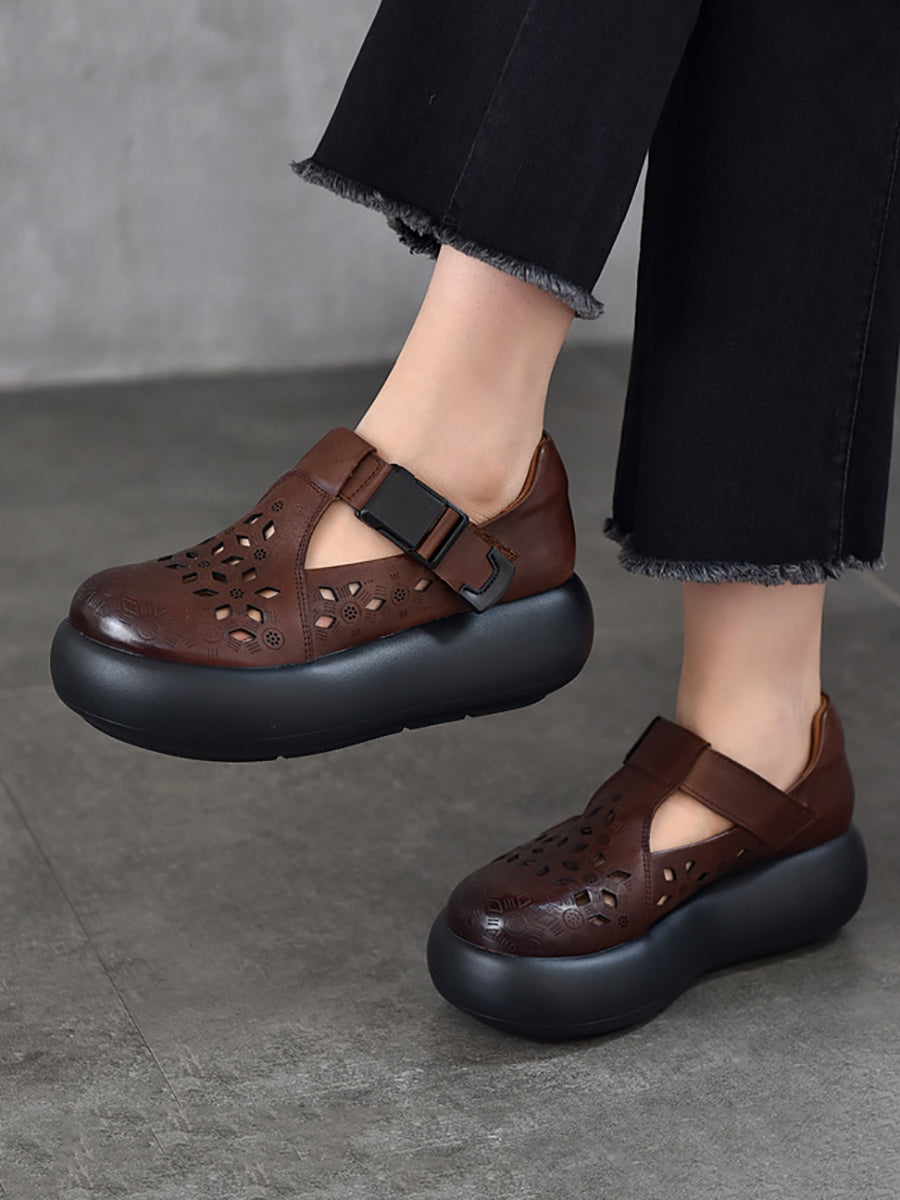 Out Hollow Casual Leder Frauen Echte Schuhe Sommer Plattform