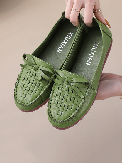 Women Summer Casual Solid Soft Leather Weave Flat Shoes FG1019