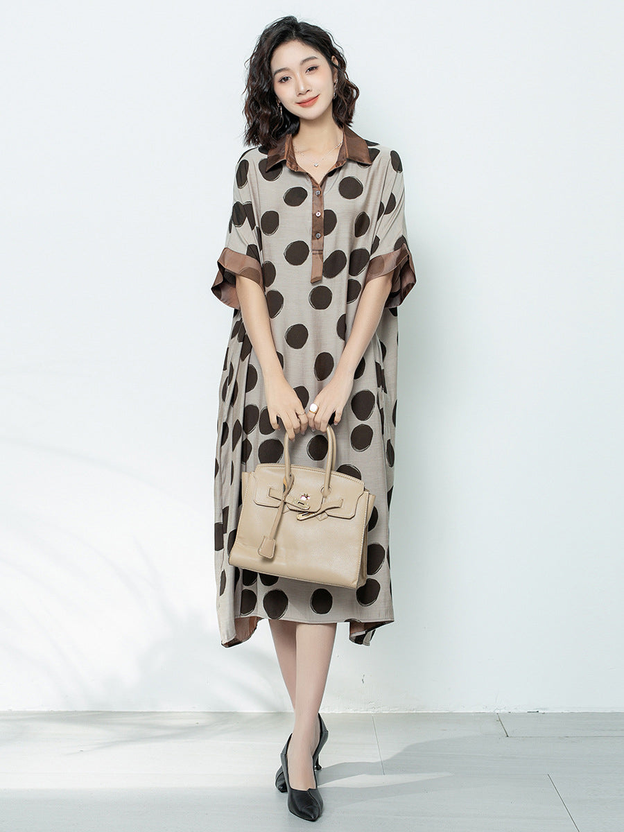 Women Summer Casual Dot Print Claf-Length Dress AS1044