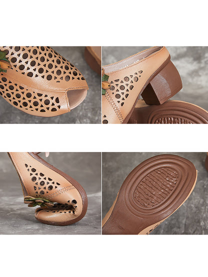 Women Summer Artsy Leather Cutout Flower Spliced Sandals OP1048