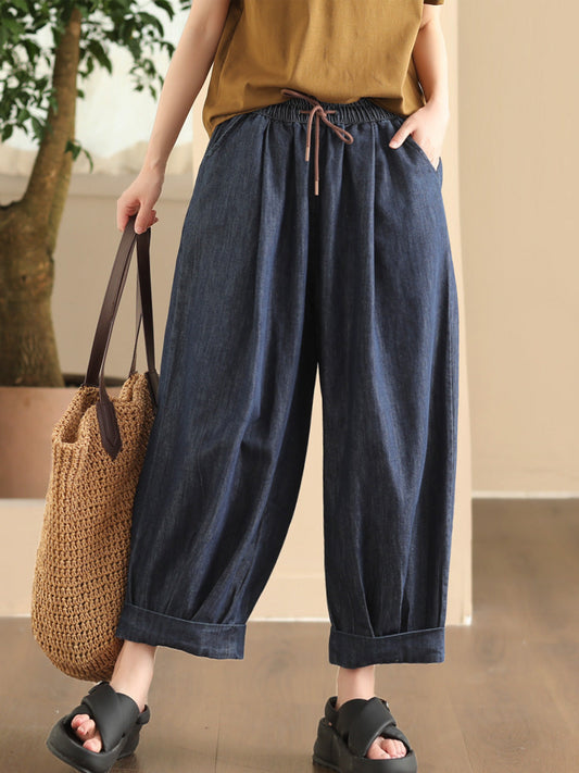 Women Summer Casual Solid Denim Loose Harem Pants FD003