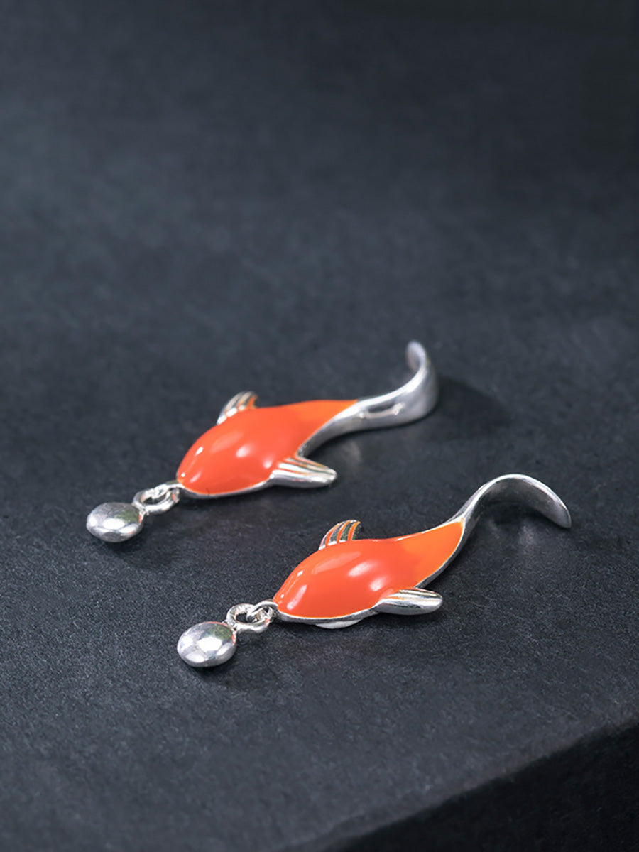 Boucles d'oreilles pendantes en argent et motif koi rouge pour femmes AI1023