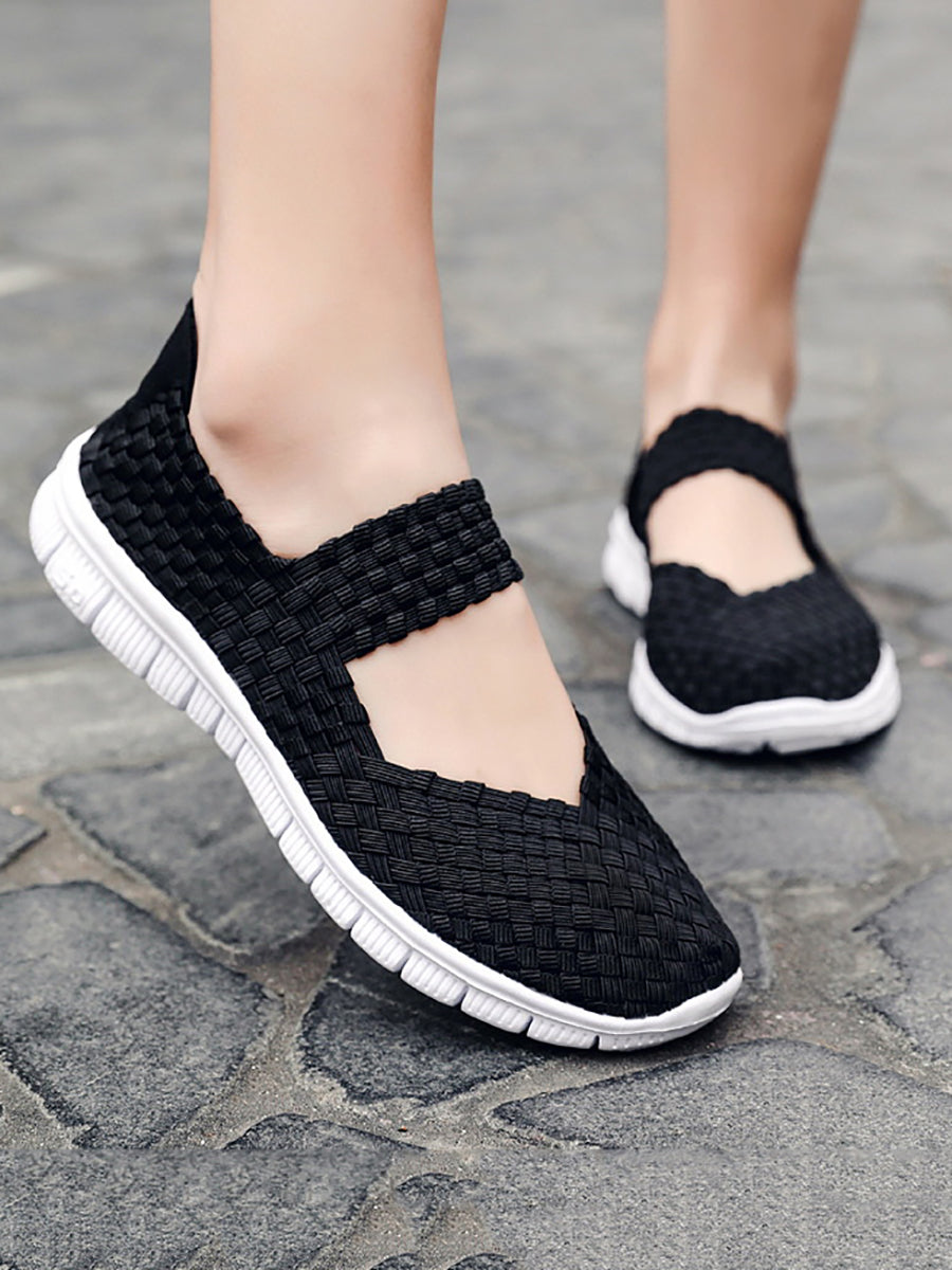 Women Summer Casual Colorblock Weave Flat Shoes RR1017