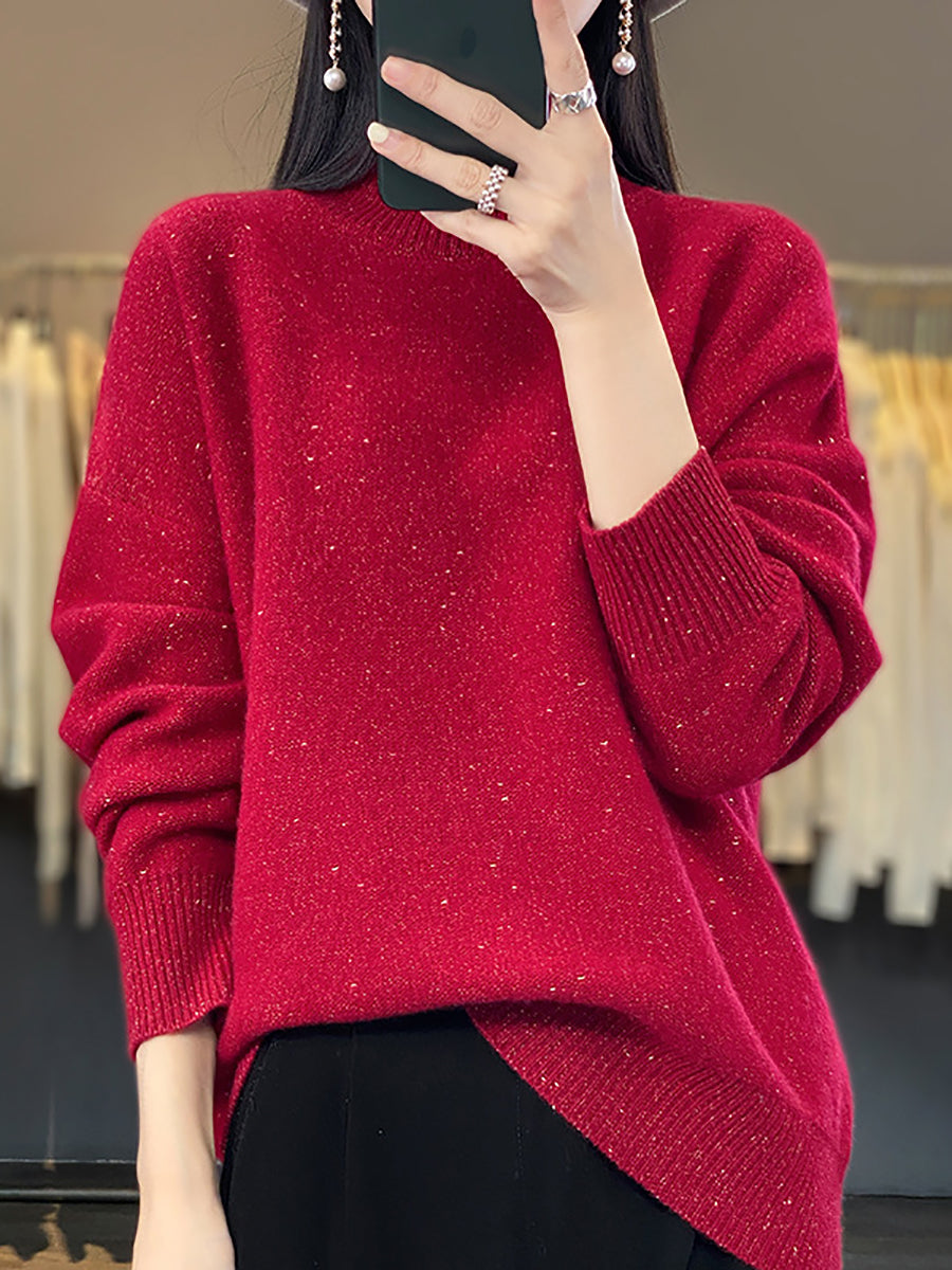 Women Autumn Knit 100%Wool Half-Turtleneck Sweater WU009