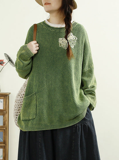 Women Casual Autumn O-Neck Solid Knit Sweater AT1025