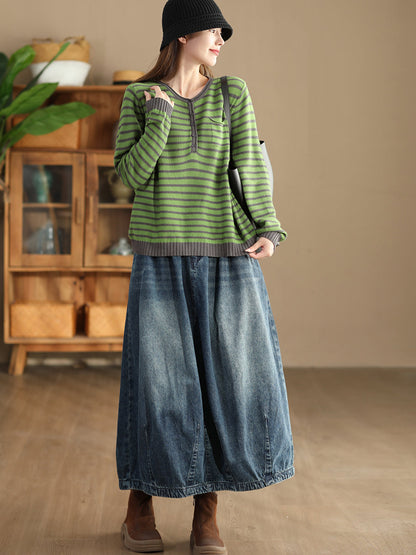 Women Autumn Casual Solid Back Hem Split Denim Skirt AT1005