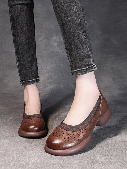 Women Summer Casual Genuine Leather Solid Low Heel Shoes II1024