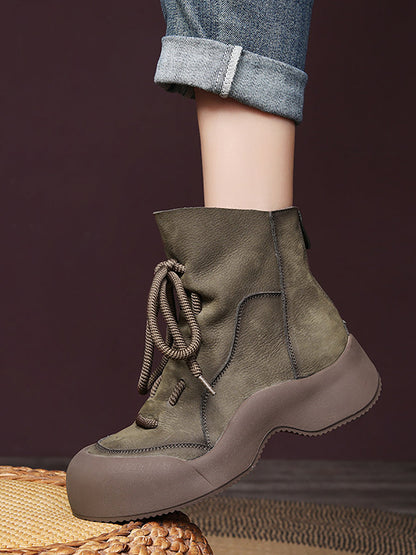 Women Winter Vintage Soft Leather Spliced Platform Boots WG001