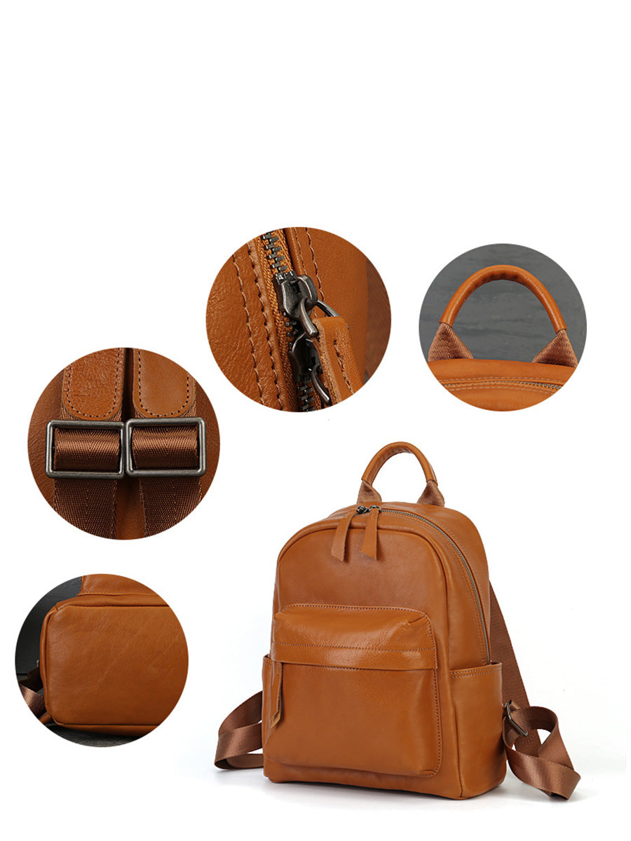 Women Casual Soft Leather Pure Color Backpack AK1044