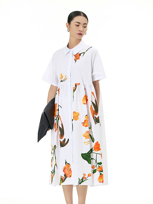Women Casual Summer Flower Loose Cotton Dress XX1041