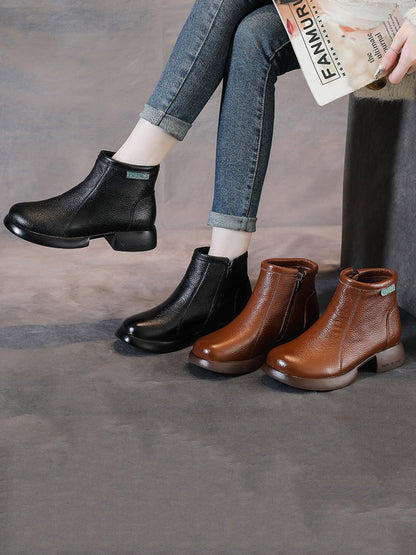 Women Vintage Commute Leather Zipper Mid-Heel Boots AH1065