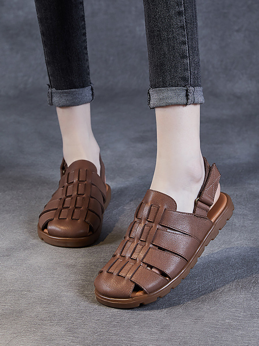 Women Summer Casual Leather Spliced Flat Slippers AA1015