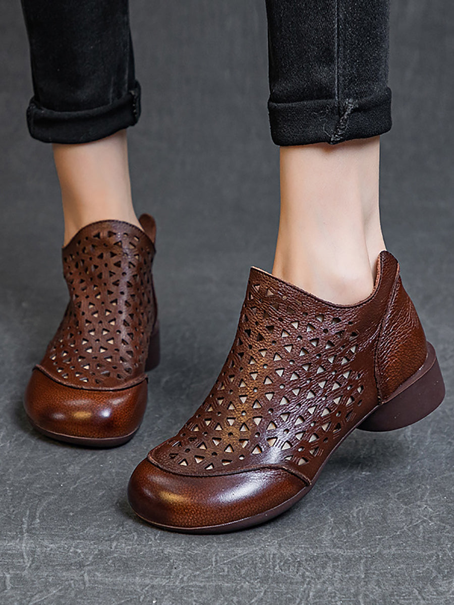 Women Summer Casual Leather Soft Cutout Boots UI1029