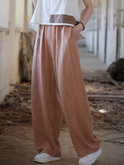 Women Summer Vintage Worn Straight Linen Pants IO1010