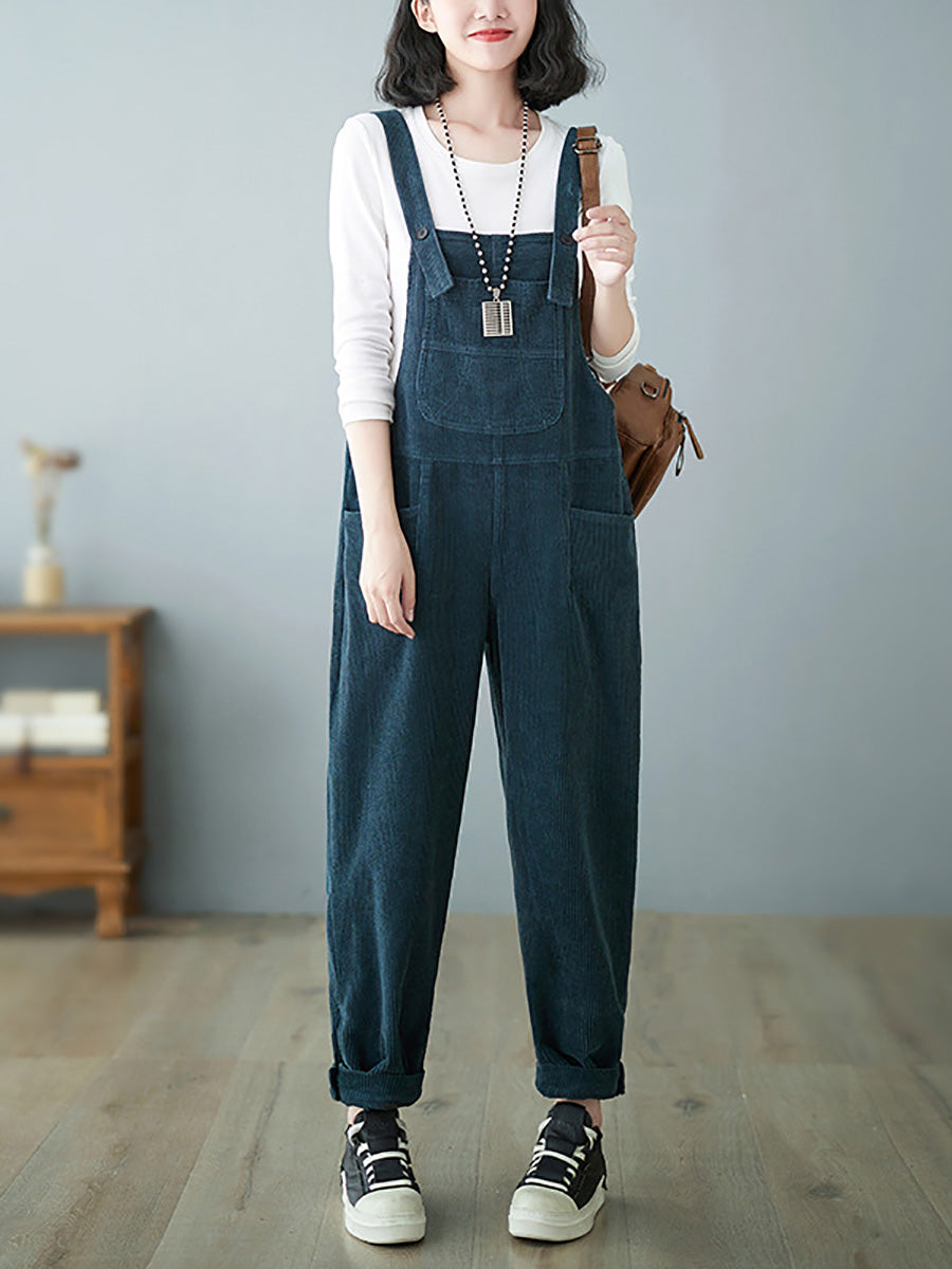 Women Casual Autumn Solid Corduroy Loose Jumpsuits AH1009