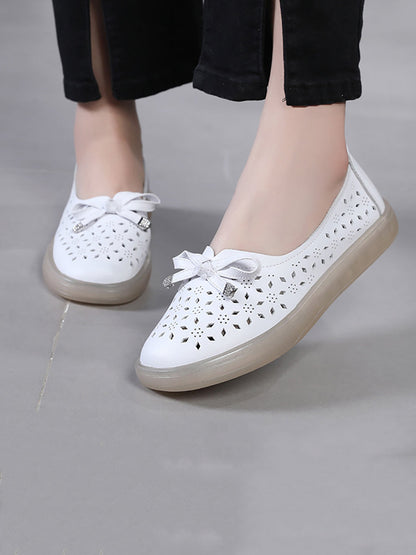 Women Casual Summer Solid Cutout Leather Flat Shoes KL1043