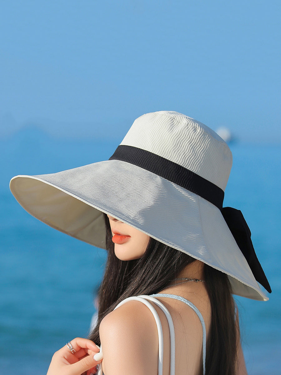 Women Summer Colorblock Sunproof Bowknot Hat QW1022