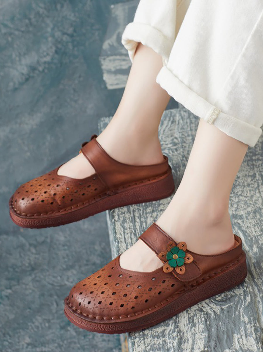 Women Summer Retro Leather Cutout Shoes ZZ1012