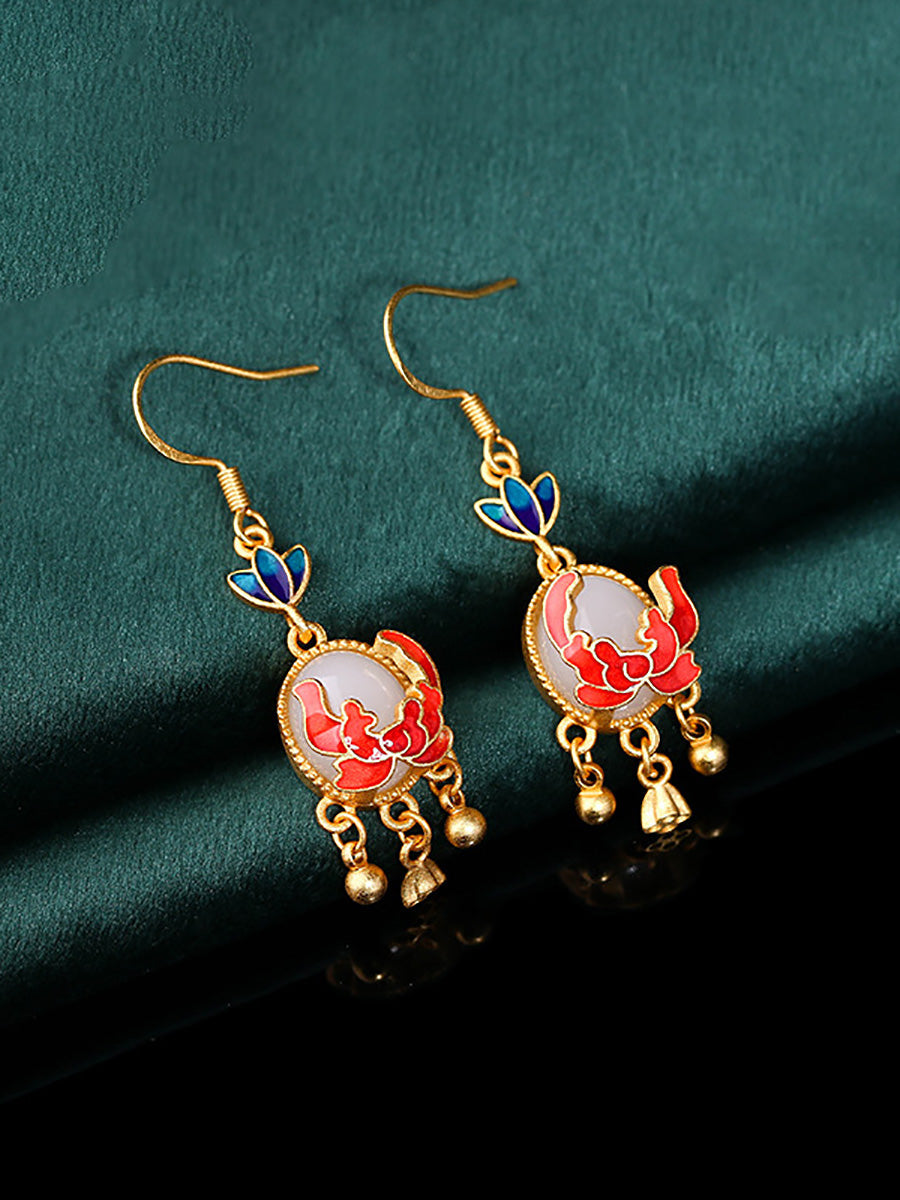 Boucles d'oreilles ethniques en jade et émail cloisonné pour femmes AH1073