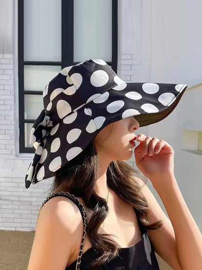 Women Summer Casual Dot Print Bowknot Sunproof Hat FG1016