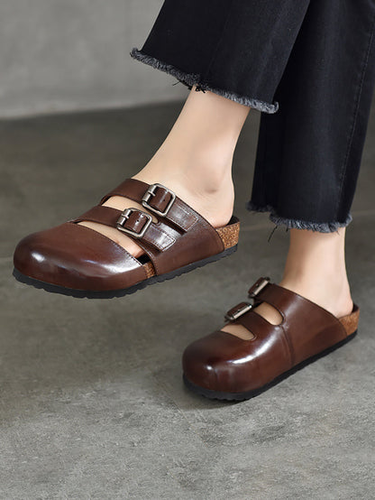 Women Summer Solid Leather Flat Birkenstock Slippers UI1024