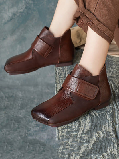 Women Artsy Leather Spliced Square Collar Ankle Boots BA1033