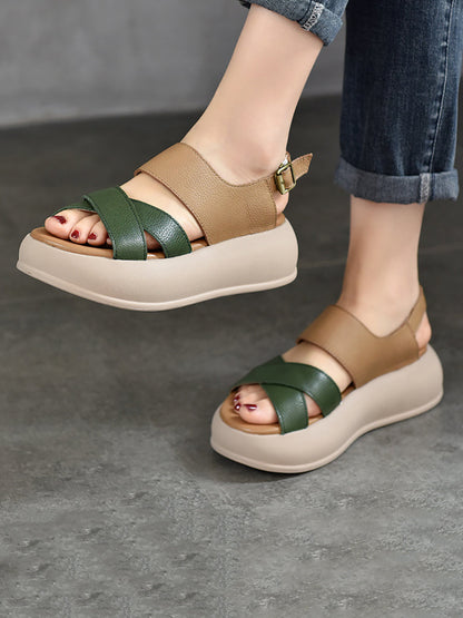 Women Summer Colorblock Leather Platform Sandal TY1048