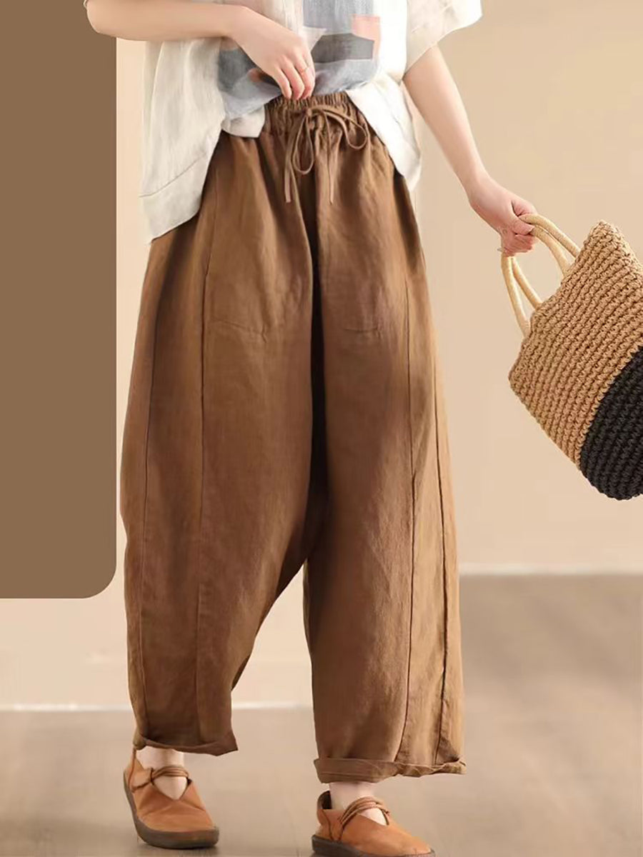 Women Summer Solid Linen Loose Harem Pants WE1021