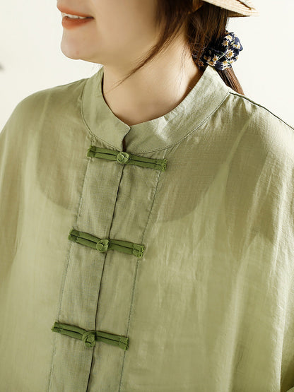 Women Summer Vintage Embroidery Ramie Shirt QW1045