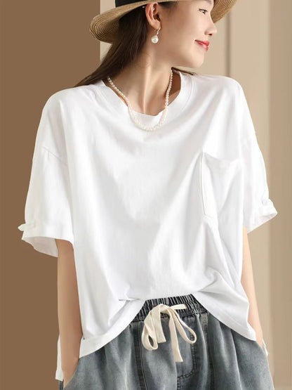 Women Summer Casual Solid Loose Cotton Shirt TY1004