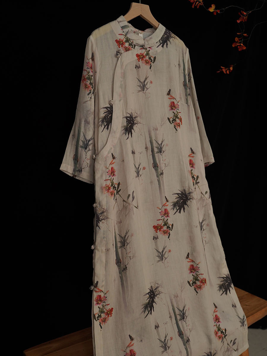 Robe d'été vintage en bambou à fleurs pour femmes, robe en ramie TY1008