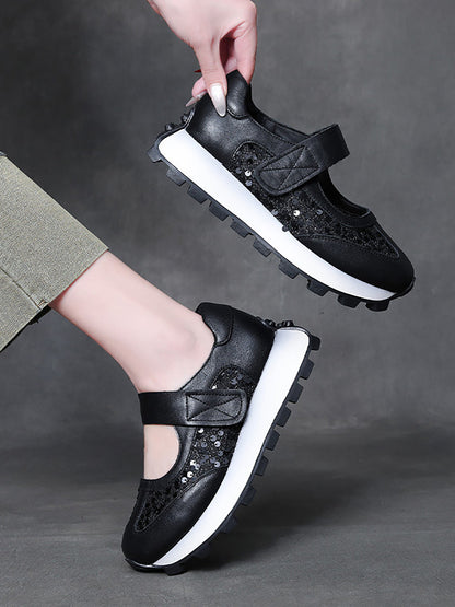 Women Summer Casual Leather Mesh Spliced Platform Shoes UI1028