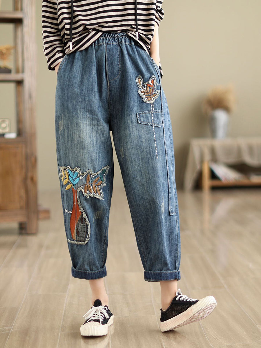 Women Summer Patch Spliced Denim Harem Pants CV1044