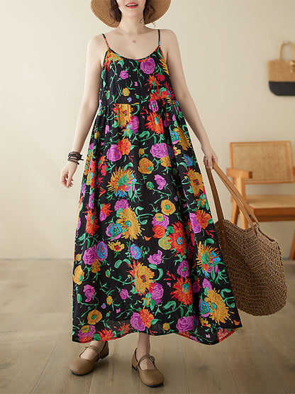 Women Artsy Summer Flower Loose Vest Dress PA1020