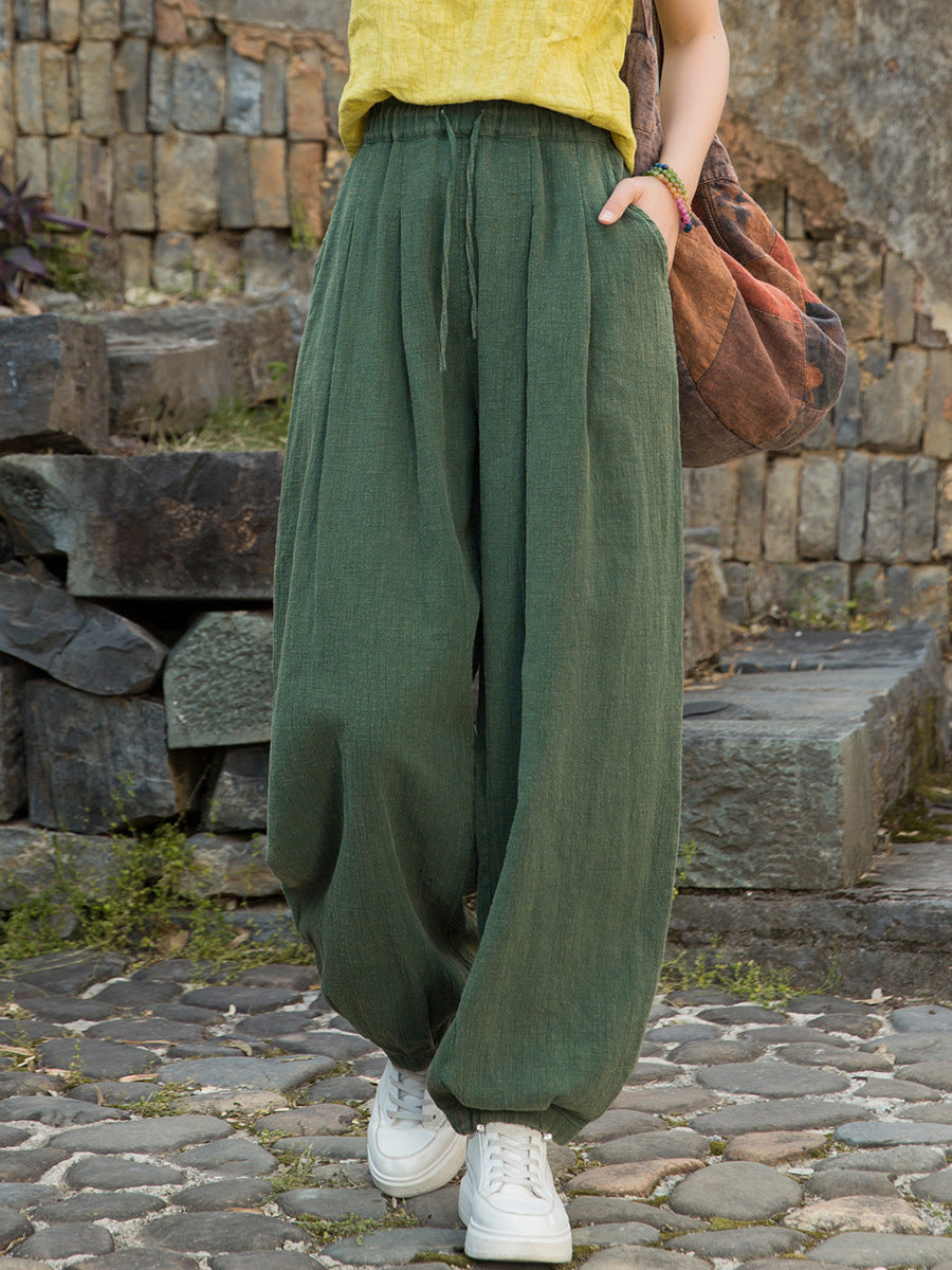 Damen Pure Ramie Straight Worn Color Sommerhose 