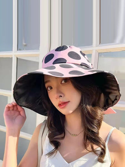 Women Summer Casual Dot Print Bowknot Sunproof Hat FG1016