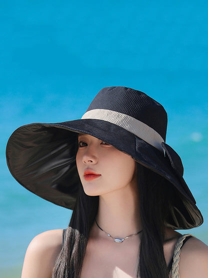 Women Summer Colorblock Sunproof Bowknot Hat QW1022